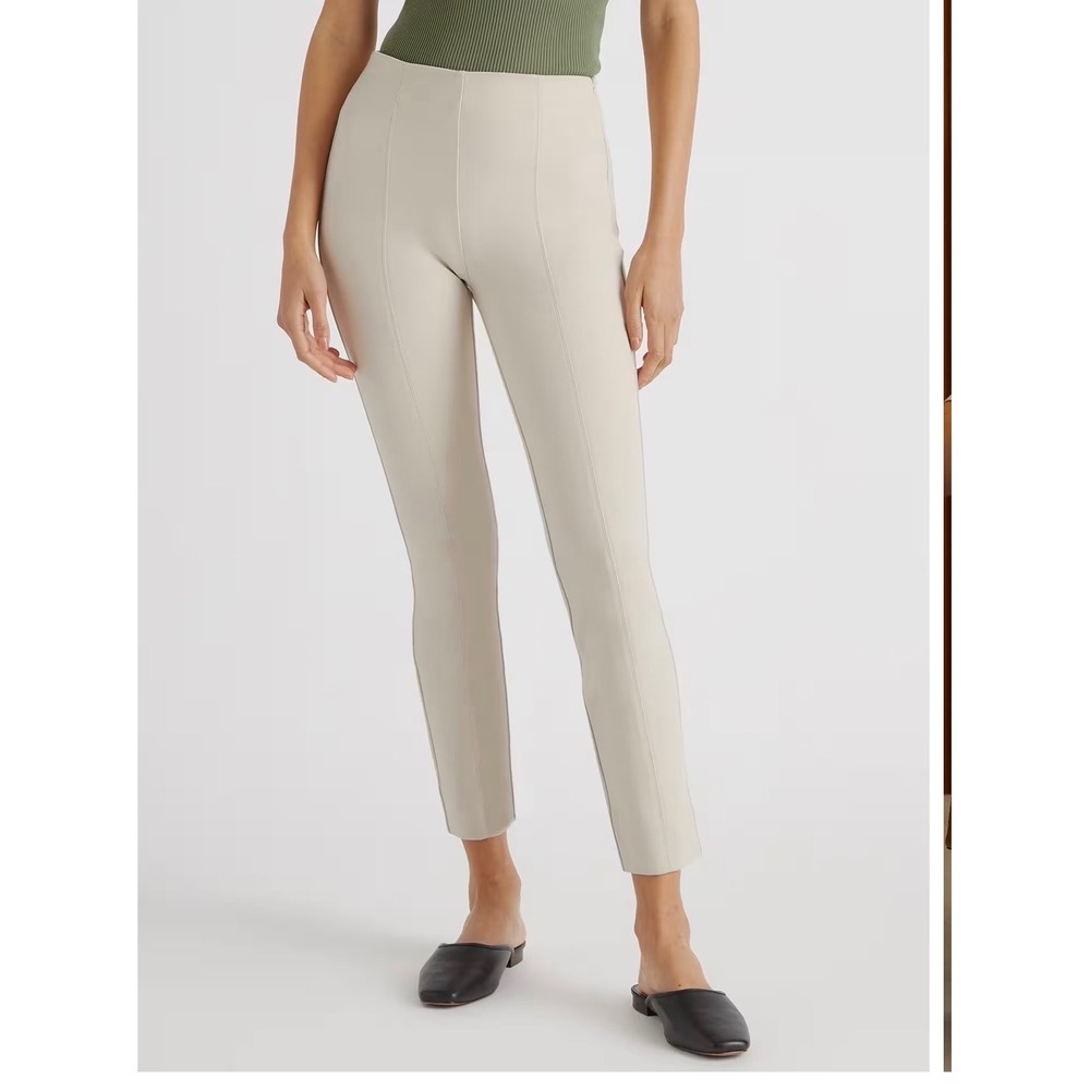 Quince Ultra-Stretch Ponte Super Skinny Pants Beige High Rise Pintuck Size M